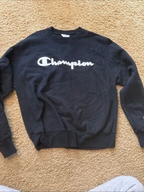 Champion Black Crewneck with White Script Logo